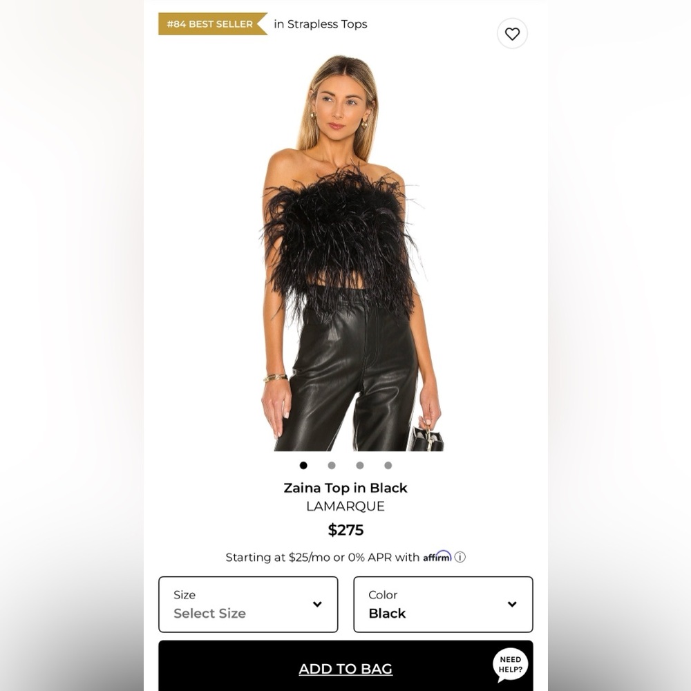 Lamarque Zainia Black Feather Boa strapless top